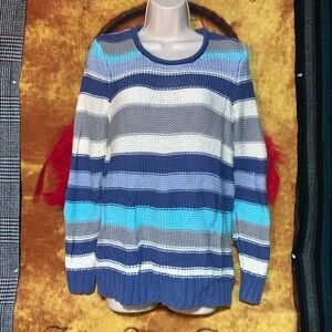 SONOMA Lifestyle-women’s blue/gray/white long sleeve crew neck knit sweater
